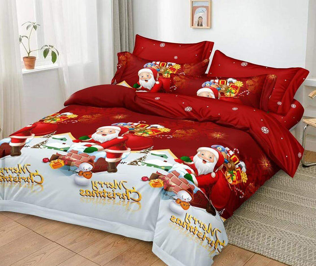 Lenjerie pat de Craciun, pat dublu, bumbac finet, 6 piese cod JHN450 - Casa Super
