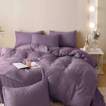Lenjerie de Pat Dublu Jacquard Finet 6 Piese - Mov Ametist - Casa Super