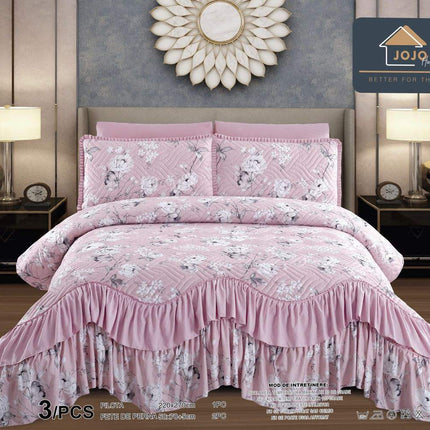 Set Cuvertura de Pat cu Volane 220x270 cm + 2 Fete Perna | Cod CUV11 - Casa Super