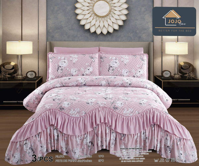 Set Cuvertura de Pat cu Volane 220x270 cm + 2 Fete Perna | Cod CUV11 - Casa Super