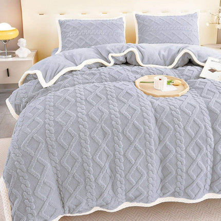 Lenjerie Groasa Pat Cocolino 4Piese -Husa Pat,Cearcaf Plapuma+ 2 Fete Perna-Model Tricot |Cod 127 - Casa Super