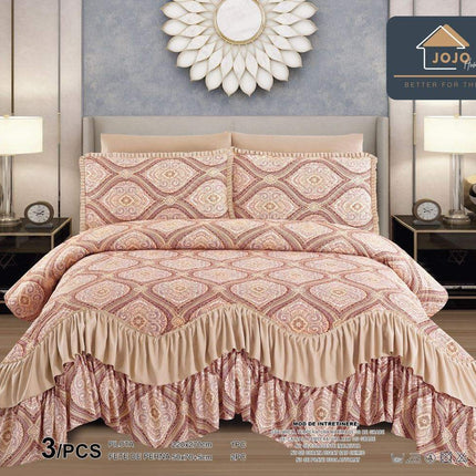 Set Cuvertura de Pat cu Volane 220x270 cm + 2 Fete Perna | Cod CUV1 - Casa Super