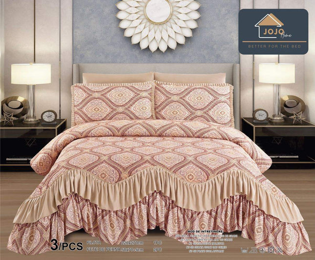 Set Cuvertura de Pat cu Volane 220x270 cm + 2 Fete Perna | Cod CUV1 - Casa Super