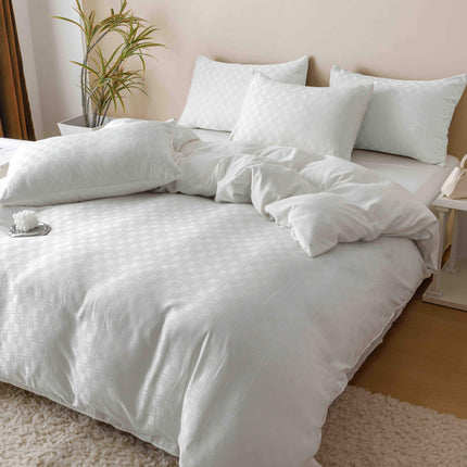 Lenjerie de Pat Dublu Jacquard Finet 6 Piese - Alb - Casa Super