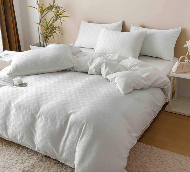 Lenjerie de Pat Dublu Jacquard Finet 6 Piese - Alb - Casa Super