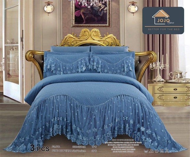 Set 3 Piese - Cuvertura Finet Cu Volane 220x270 cm + 2 Fete Perna | Cod CUV29 - Casa Super