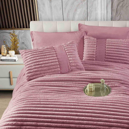 Set PREMIUM Pilota Pufoasa Cocolino, din Blanita artificiala de Iepure 6 Piese 200x230 cm,Roz Perlat - Casa Super