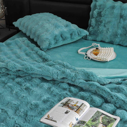 Lenjerie Premium Pentru Pat Dublu Blanita de Iepure 6 Piese Turcoaz - Casa Super