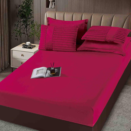 Set PREMIUM Pilota Pufoasa Cocolino, din Blanita artificiala de Iepure 6 Piese 200x230 cm,Bordo Rubin - Casa Super