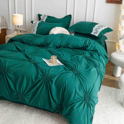 Lenjerie de Pat Dublu,Bumbac Finet, Inimi Brodate,6 piese | Cod CS198 - Casa Super