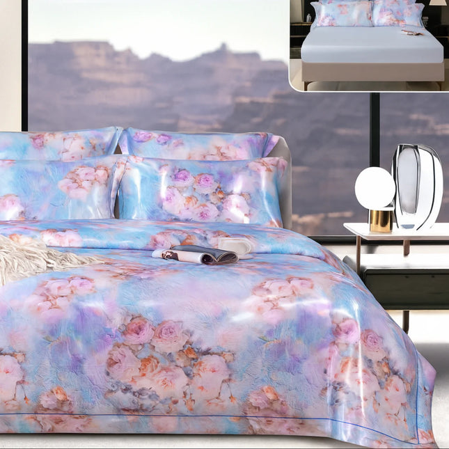 Lenjerie Deluxe din Satin, 6 piese, cearșaf cu elastic Cod Stn2