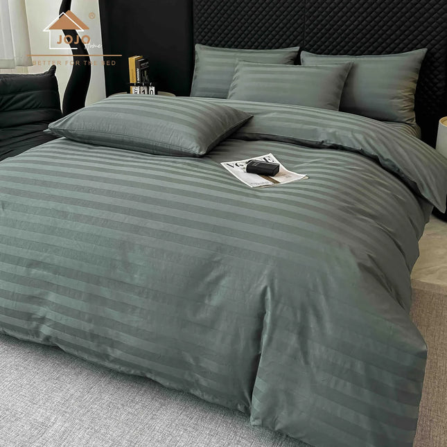 Lenjerie de pat Damasc 100% Bumbac 6 Piese, Cearsaf cu Elastic, Verde Petrol
