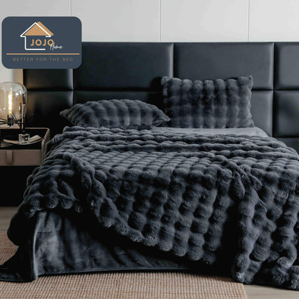 Lenjerie Premium Pentru Pat Dublu Blanita de Iepure 6 Piese | Negru Ametist - Casa Super