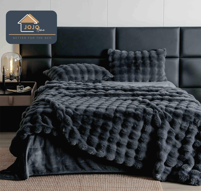 Lenjerie Premium Pentru Pat Dublu Blanita de Iepure 6 Piese | Negru Ametist - Casa Super