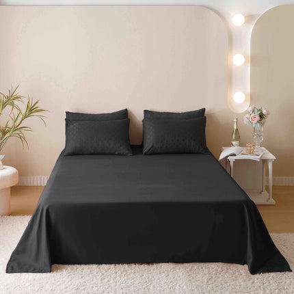 Lenjerie de Pat Dublu Jacquard Finet 6 Piese - Negru - Casa Super