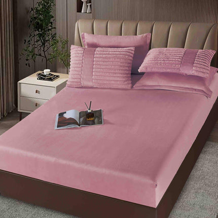 Set PREMIUM Pilota Pufoasa Cocolino, din Blanita artificiala de Iepure 6 Piese 200x230 cm,Roz Perlat - Casa Super