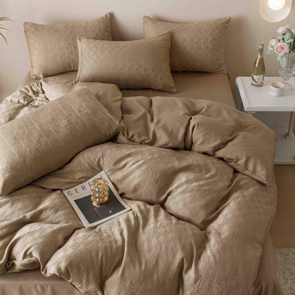 Lenjerie de Pat Dublu Jacquard Finet 6 Piese - Maro - Casa Super