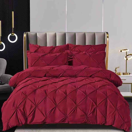 Set Lenjerie Brodata Uni, Model cu Pliuri, Bumbac Finet, 6 Piese, Pat 2 Persoane – Bordo Rubin,Cod BR6