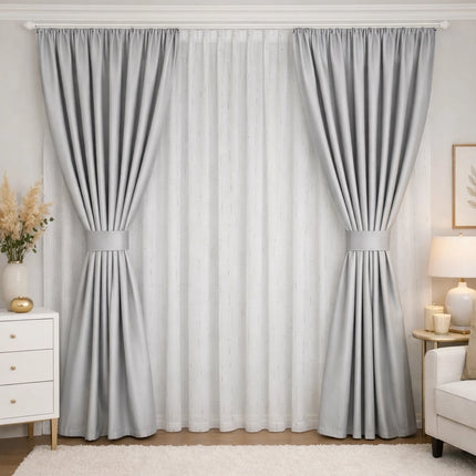 Set Aurora Silver - Perdea din In Gold Touch si Draperie din Catifea 80% Blackout - Gata Cusute cu Tiv si Rejansa Cod SC18