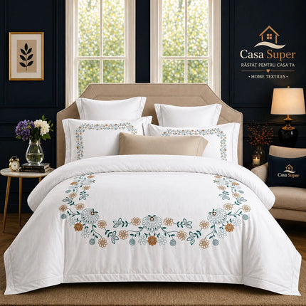 Lenjerie Din Bumbac Soft Touch Premium Cu Elastic - Dantela Florilor Cod PRM4