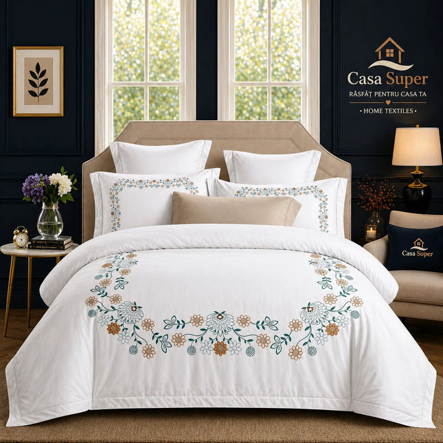 Lenjerie Din Bumbac Soft Touch Premium Cu Elastic - Dantela Florilor Cod PRM4