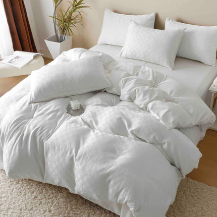 Lenjerie de Pat Dublu Jacquard Finet 6 Piese - Alb - Casa Super