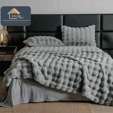 Lenjerie Premium Pentru Pat Dublu Blanita de Iepure 6 Piese Gri - Casa Super
