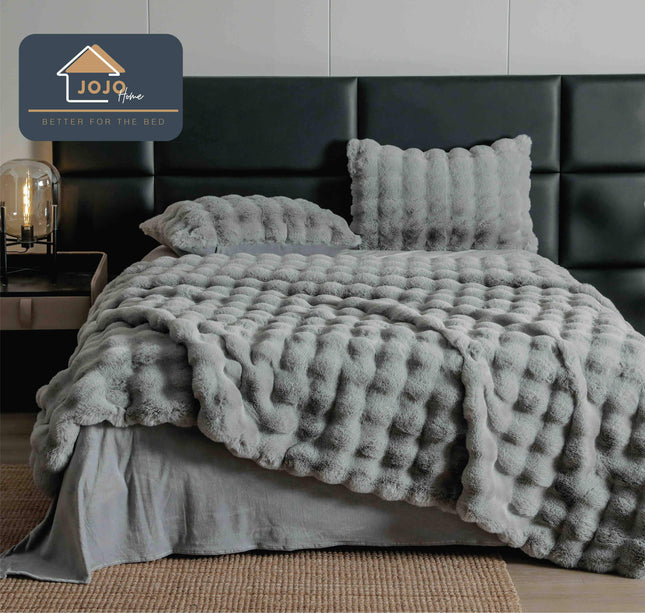 Lenjerie Premium Pentru Pat Dublu Blanita de Iepure 6 Piese Gri - Casa Super