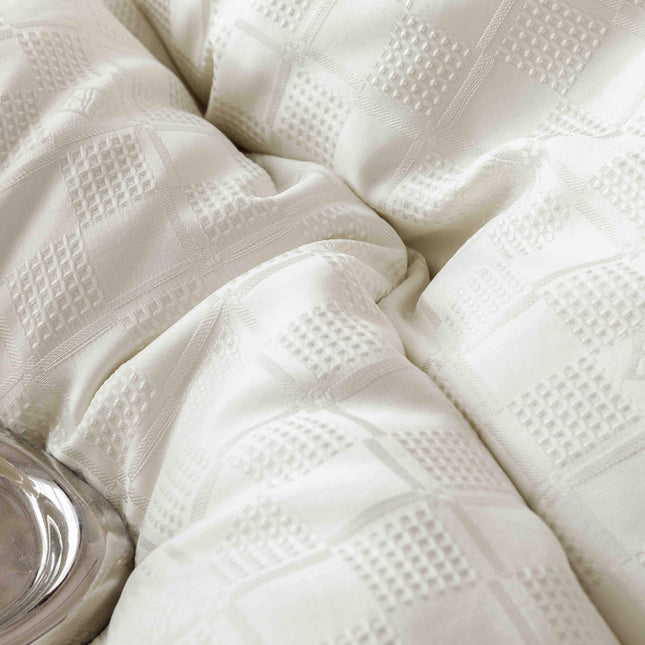 Lenjerie de Pat Dublu Jacquard Finet 6 Piese - Crem - Casa Super