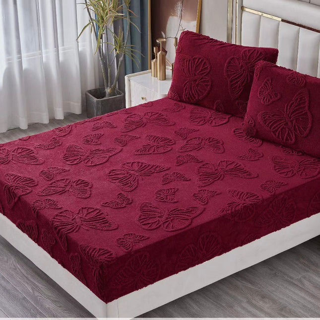 Husa Pufoasa de Pat Cocolino 180x200 cu Elastic 3 Piese +2 Fete de Perna-Visiniu