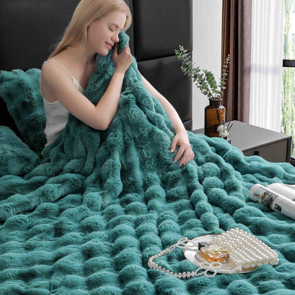 Lenjerie Premium Pentru Pat Dublu Blanita de Iepure 6 Piese Turcoaz - Casa Super