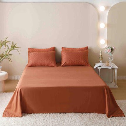 Lenjerie de Pat Dublu Jacquard Finet 6 Piese - Portocaliu Teracota - Casa Super