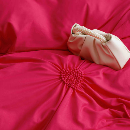Lenjerie de Pat Dublu,Bumbac Finet, Inimi Brodate,6 piese Magenta - Casa Super