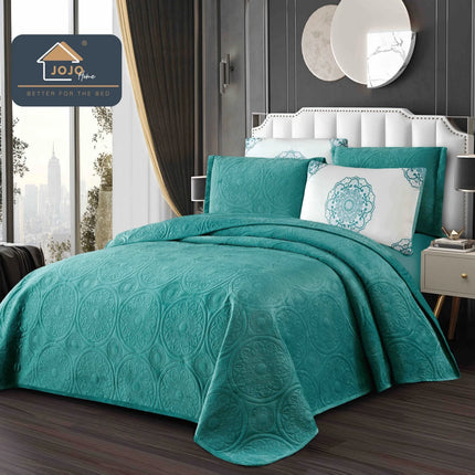 Set Cuvertura de Pat din Catifea Luxury, Pat Dublu, 5 Piese - Turcoaz Cod: CUVL3