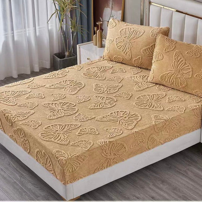 Husa Pufoasa de Pat Cocolino 180x200 cu Elastic 3 Piese +2 Fete de Perna-Galben Mustar