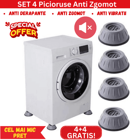 Set 4 Picioruse amortizoare pentru Masina de Spalat-Anti Zgomot si Anti Derapante - Casa Super