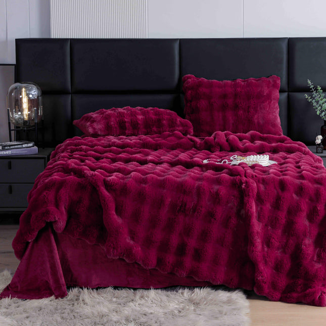 Lenjerie Premium Pentru Pat Dublu Blanita de Iepure 6 Piese | Bordo de Rubin - Casa Super