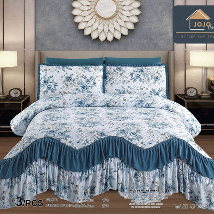 Set Cuvertura de Pat cu Volane 220x270 cm + 2 Fete Perna | Cod CUV12 - Casa Super