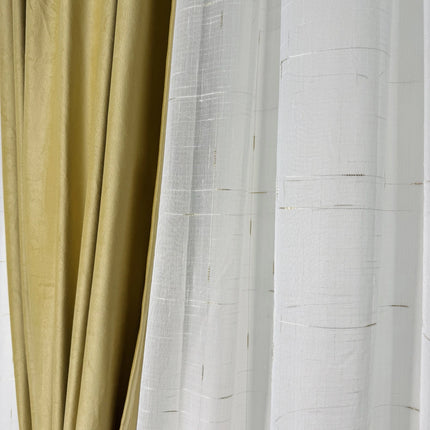 Set Aurora Gold - Perdea din In Gold Touch si Draperie din Catifea 80% Blackout - Gata Cusute cu Tiv si Rejansa Cod SC17