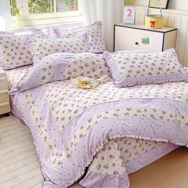 Lenjerie Premium din Bumbac Finet cu Volanase 4 Piese | Cod VLN45