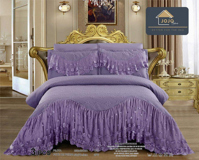 Set 3 Piese - Cuvertura Finet Cu Volane 220x270 cm + 2 Fete Perna | Cod CUV26 - Casa Super
