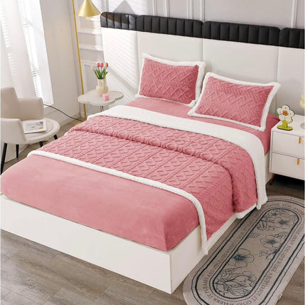 Lenjerie de Pat Cocolino cu Blanita, 4 piese, cearsaf cu elastic - Cod LCP05 - Roz