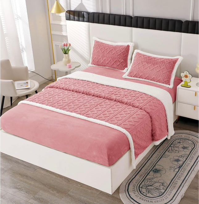 Lenjerie de Pat Cocolino cu Blanita, 4 piese, cearsaf cu elastic - Cod LCP05 - Roz