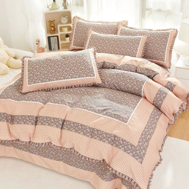 Lenjerie Premium din Bumbac Finet cu Volanase 4 Piese | Cod VLN21 - Casa Super