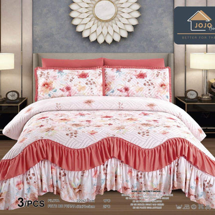Set Cuvertura de Pat cu Volane 220x270 cm + 2 Fete Perna | Cod CUV5 - Casa Super