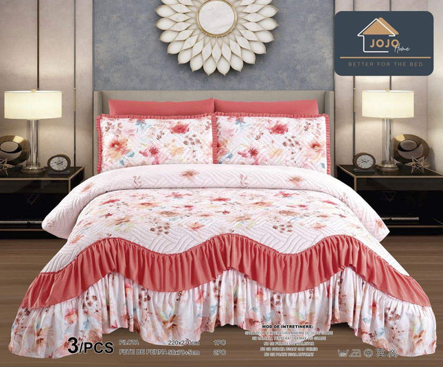 Set Cuvertura de Pat cu Volane 220x270 cm + 2 Fete Perna | Cod CUV5 - Casa Super