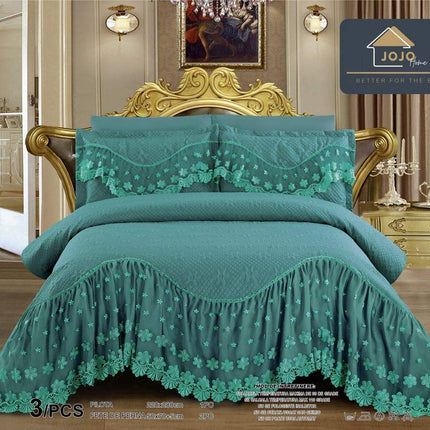 Set 3 Piese - Cuvertura Finet Cu Volane 220x270 cm + 2 Fete Perna | Cod CUV28 - Casa Super