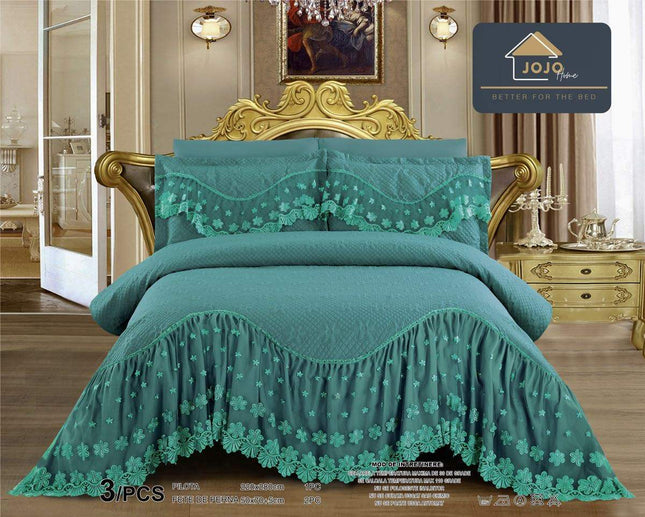 Set 3 Piese - Cuvertura Finet Cu Volane 220x270 cm + 2 Fete Perna | Cod CUV28 - Casa Super