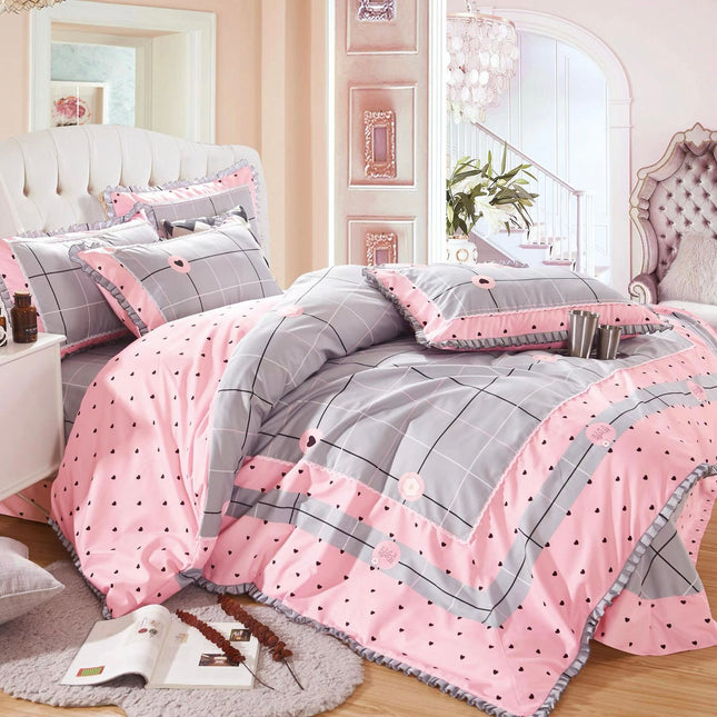 Lenjerie Premium din Bumbac Finet cu Volanase 4 Piese | Cod VLN03 - Casa Super