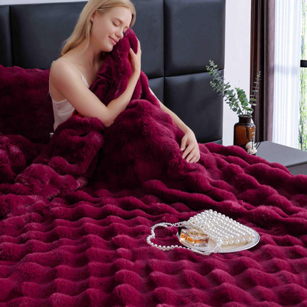 Lenjerie Premium Pentru Pat Dublu Blanita de Iepure 6 Piese | Bordo de Rubin - Casa Super